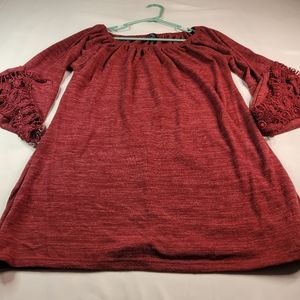 Winwin womens open sleeve lace tunic top large-extra large in burgundy(w…